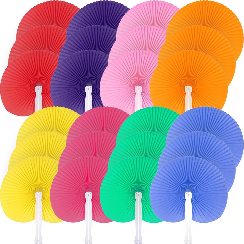Pangda 24 Pack Folding Fans Round Paper Fans Assortment with Plastic Handle for Wedding Favor Party Bag Filler(Multicolor) - Image 3